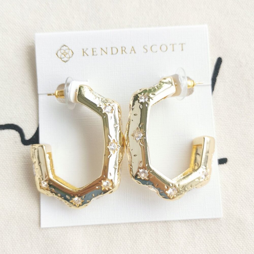 Kendra Scott Hoop Earrings - Holland - White CZ Gold